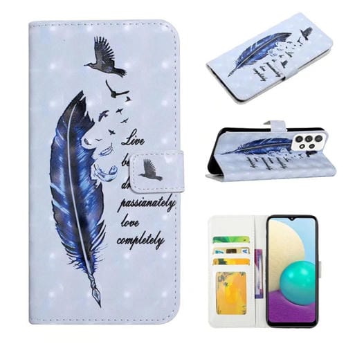 Funda para Teléfono Samsung Galaxy A72 4G 5G Cuero Dibujo 3D Relieve al Óleo (Pluma Azul)