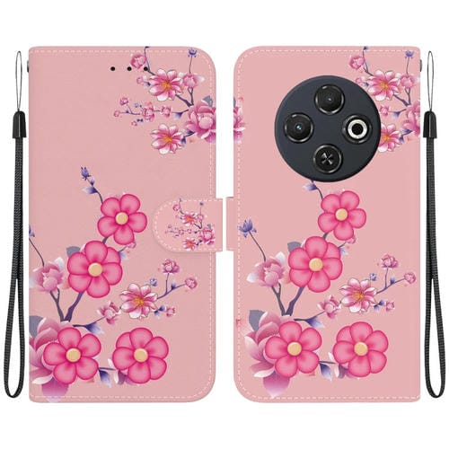 Funda de Cuero para Tecno Spark 30C con Dibujo de Colores y Textura de Cristal (Flores de Cerezo)