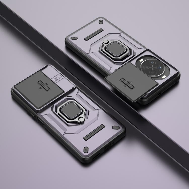 Funda deslizante de TPU + PC a prueba de golpes con soporte para Huawei Nova 14 Pro 5G (morada)
