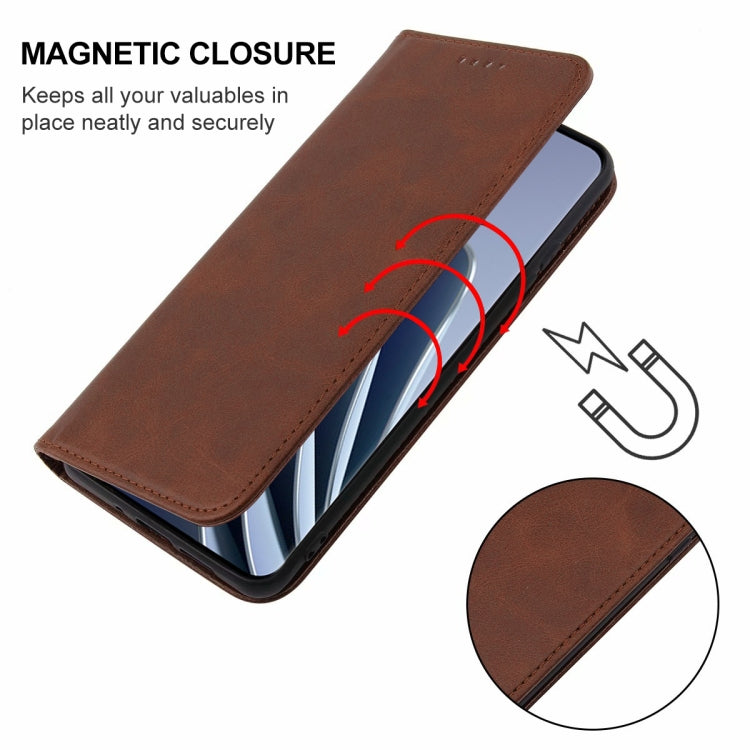 Funda de Cuero para OnePlus 10 Pro con Cierre Magnético (Marrón)