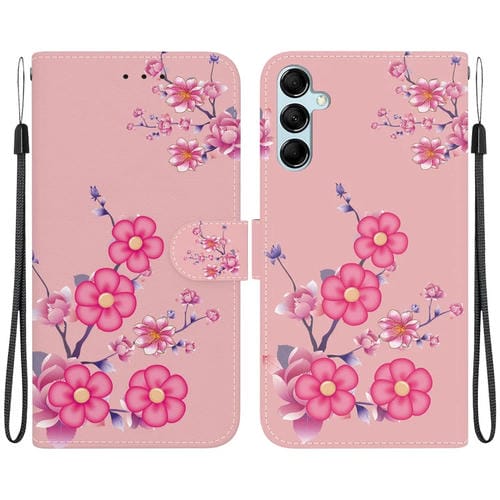 Funda para Teléfono Samsung Galaxy M34 F34 5G Cuero Dibujo Coloreado Textura Cristal (Flores de Cerezo)