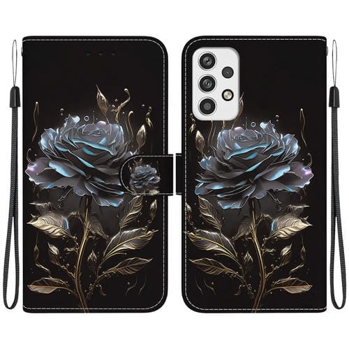 Funda de Cuero Samsung Galaxy A23 Dibujo Coloreado Textura de Cristal (Rosa Negra)