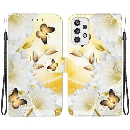 Funda de Cuero Samsung Galaxy A23 con Dibujo Coloreado y Textura de Cristal (Epiphyllum de Mariposa Dorada)