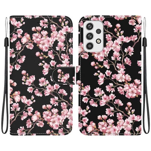 Funda de Cuero Samsung Galaxy A23 con Dibujo Coloreado y Textura de Cristal (Flor de Ciruelo)