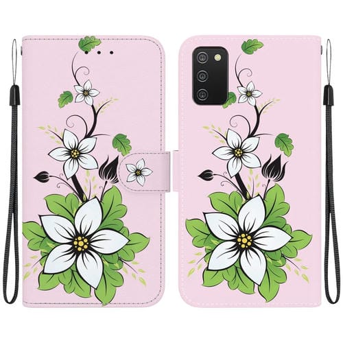 Funda para Teléfono Samsung Galaxy A03S Versión EE.UU Cuero Dibujo Coloreado Textura de Cristal (Lirio)