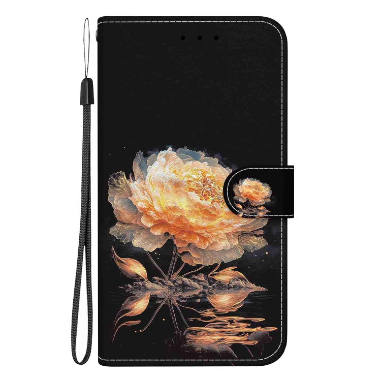 Caja de teléfono Samsung Galaxy A03S Versión UE Cuero Dibujo Coloreado Textura de Cristal (Peonía Dorada)