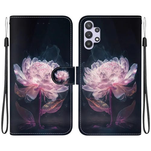 Funda para Teléfono Samsung Galaxy A32 4G Cuero Dibujo Coloreado Textura de Cristal (Peonía Púrpura)