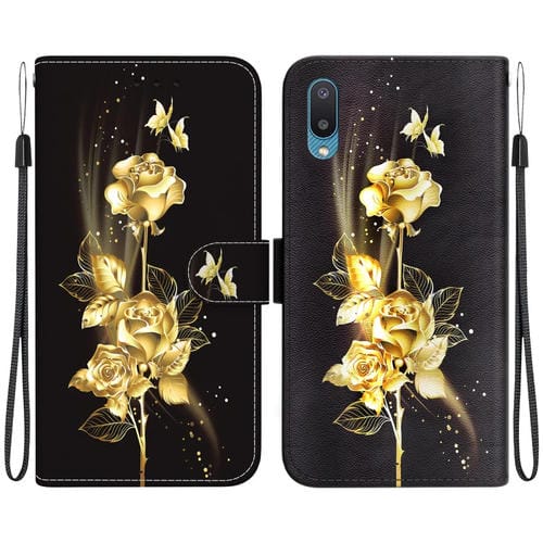 Funda para Teléfono Samsung Galaxy A02 M02 Cuero Dibujo Coloreado Textura Cristal Indio (Mariposa Dorada Rosa)