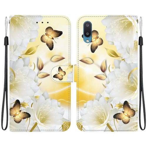Funda para Teléfono Samsung Galaxy A02 M02 Cuero Dibujo Coloreado Textura Cristal Indio (Epiphyllum Mariposa Dorada)