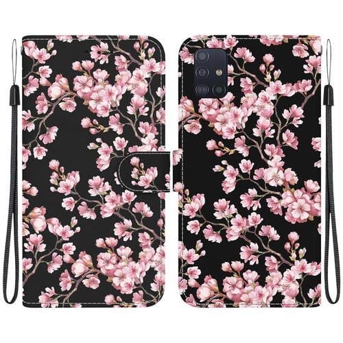 Funda para Samsung Galaxy A71 Cuero con Dibujo Coloreado Textura de Cristal (Flor de Ciruelo)