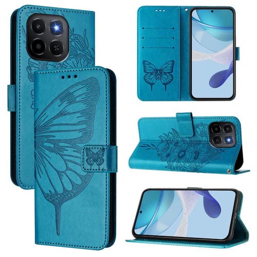 Funda de cuero con diseño de mariposa en relieve para Honor X6c 4G (azul)