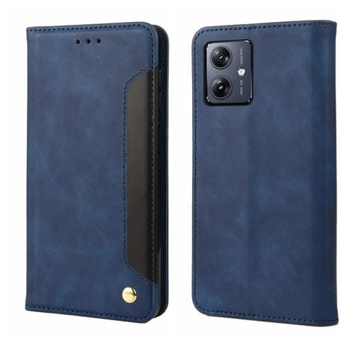Funda de Cuero con Textura de Piel Sintética para Motorola Moto G55 (Azul)