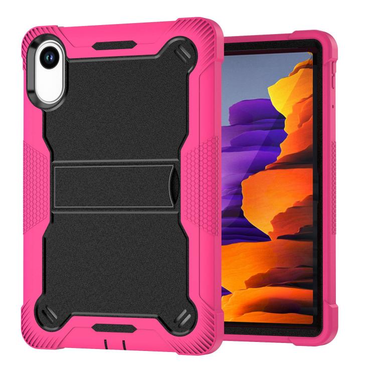 Funda híbrida de silicona a prueba de golpes para Xiaomi Redmi Pad 2 con soporte (negro y rojo rosa)