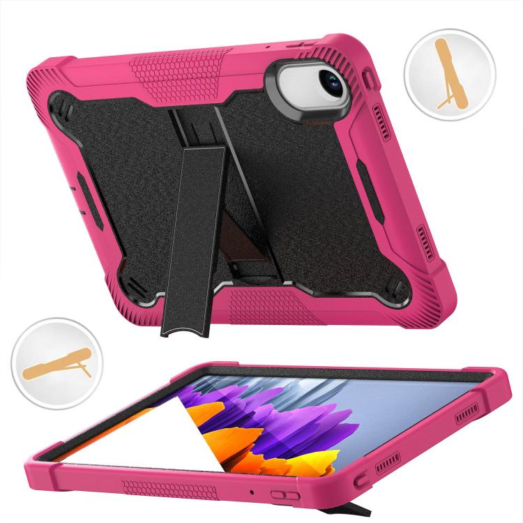 Funda híbrida de silicona a prueba de golpes para Xiaomi Redmi Pad 2 con soporte (negro y rojo rosa)