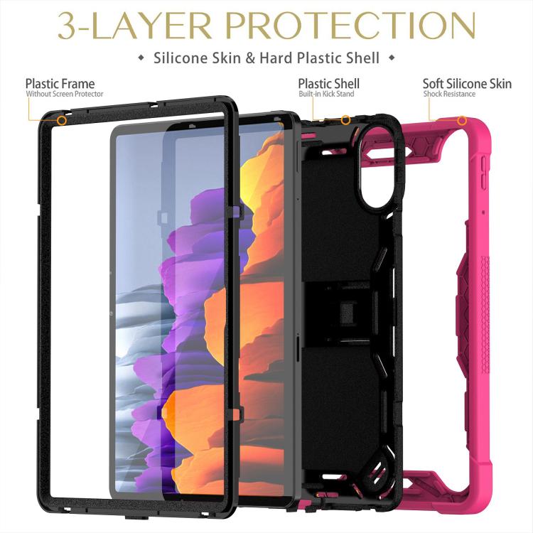 Funda híbrida de silicona a prueba de golpes para Xiaomi Redmi Pad 2 con soporte (negro y rojo rosa)