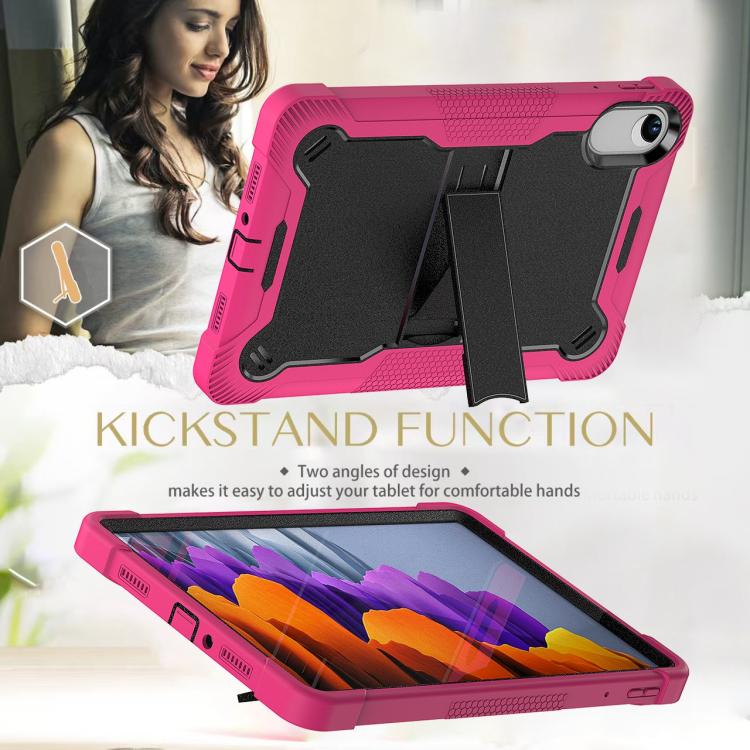 Funda híbrida de silicona a prueba de golpes para Xiaomi Redmi Pad 2 con soporte (negro y rojo rosa)
