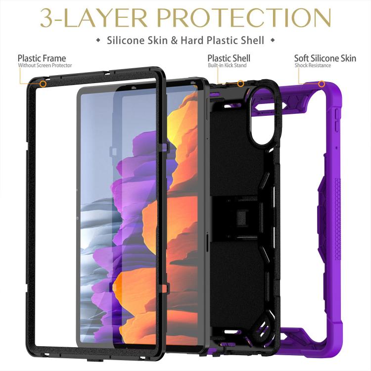 Funda híbrida de silicona a prueba de golpes para Xiaomi Redmi Pad 2 con soporte (negro y morado)