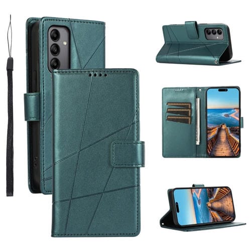 Funda para Teléfono Samsung Galaxy A05S con Línea en Relieve y Textura de Cuero Genuino (Verde)