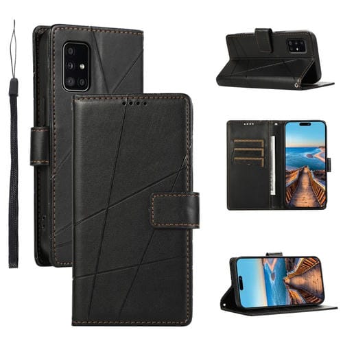 Funda para Teléfono Samsung Galaxy A51 4G Pu Cuero Genuino Textura Línea En Relieve (Negro)