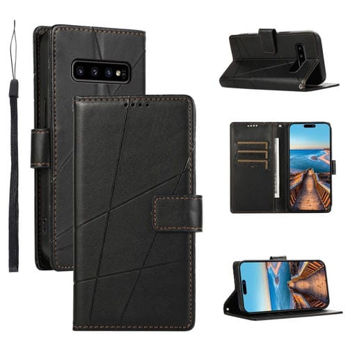 Funda para Teléfono Samsung Galaxy S10 PU con Línea en Relieve Textura Cuero Genuino (Negro)