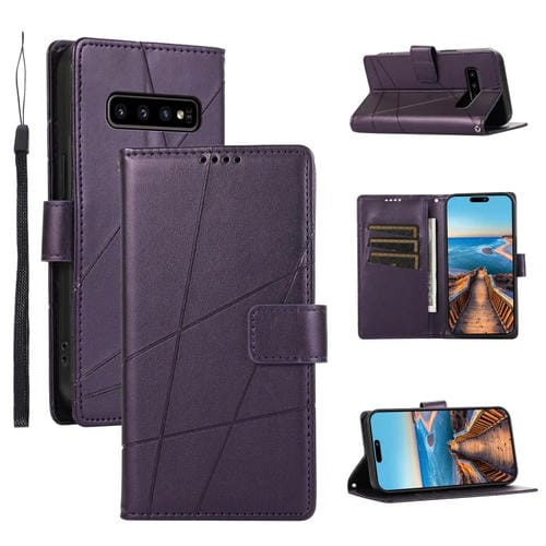 Funda para Teléfono Samsung Galaxy S10 PU con Línea en Relieve y Textura de Cuero Genuino (Púrpura)