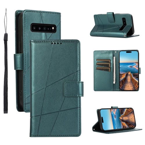Funda para Teléfono Samsung Galaxy S10 5G PU con Línea en Relieve Textura de Cuero Genuino (Verde)