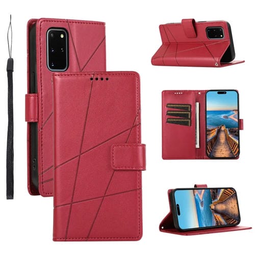 Funda para Teléfono Samsung Galaxy S20 con Línea En Relieve Textura Cuero Genuino Pu (Rojo)