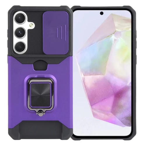 Protector de Cámara + Funda TPU para Samsung Galaxy A35 Ranura para Tarjeta (Púrpura)