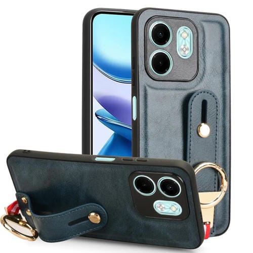 Funda de Cuero con Correa para Cuello para Infinix Hot 50I X6531 (Azul)