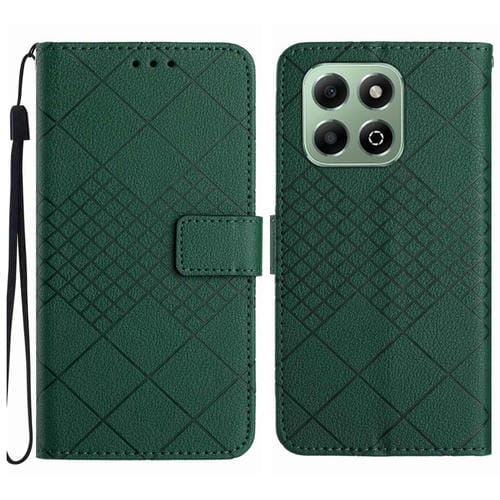 Funda de Cuero Textura Cuadrícula Rómbica para Honor 200 (Verde)