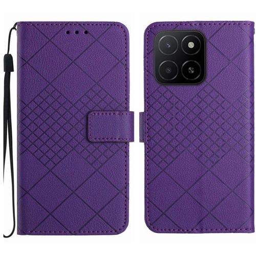 Funda de Cuero con Textura de Cuadrícula Rómbica para Honor X8C 4G (Morado)