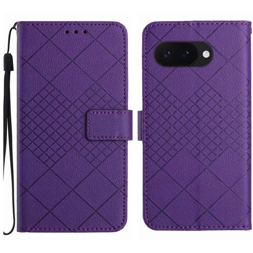 Funda de Cuero con Textura de Cuadrícula Rómbica para Google Pixel 9A (Morado)