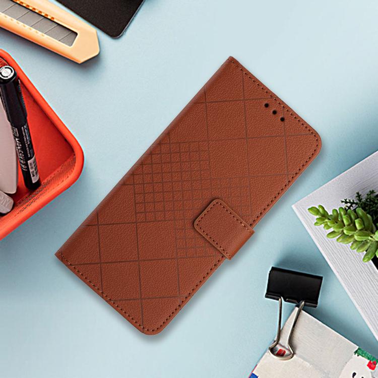 Funda de cuero con textura de rejilla rómbica para TCL 60 SE/605 (marrón)