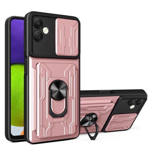 Funda para teléfono Samsung Galaxy A05 Sliding Camshield TPU + PC con Ranura para Tarjeta (Oro Rosa)