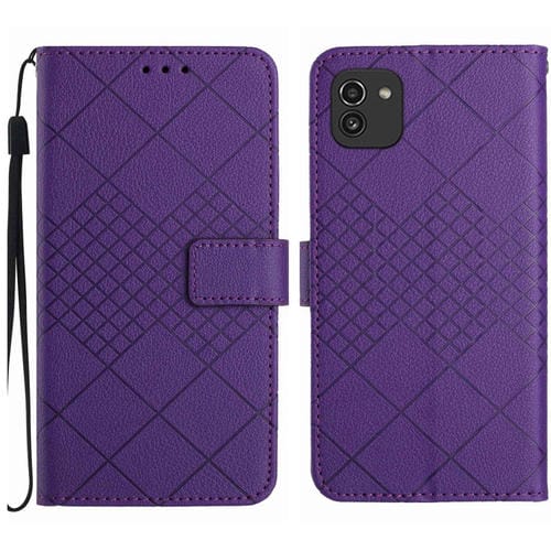 Funda de Cuero Samsung Galaxy A03 164mm con Textura de Rejilla Rómbica (Púrpura)