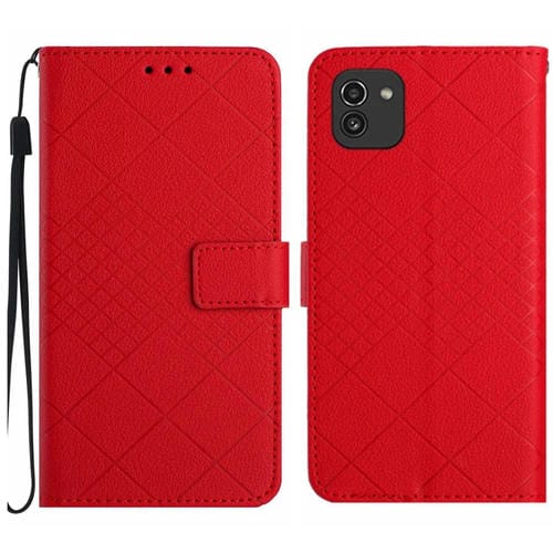 Funda de Cuero Samsung Galaxy A03 166mm Eu Textura Rejilla Rómbica (Rojo)