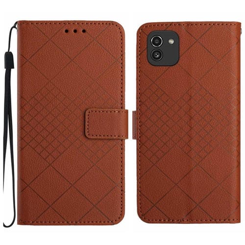 Funda para Samsung Galaxy A03 166mm Eu Cuero Textura Rejilla Rómbica (Marrón)