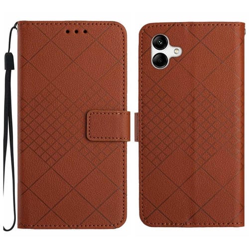 Funda de Cuero Samsung Galaxy A04E F04 M04 4G Textura Rejilla Rómbica (Marrón)