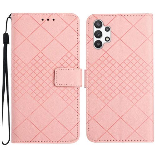 Funda de Cuero Samsung Galaxy A13 4G Textura Rejilla Rómbica (Rosa)