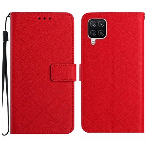Funda para Samsung Galaxy A22 4G Cuero Textura Rejilla Rómbica (Rojo)