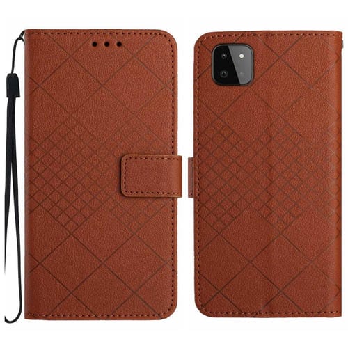 Funda para Samsung Galaxy A22 5G Cuero Textura Rejilla Rómbica (Marrón)
