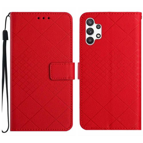 Funda para Samsung Galaxy A32 4G Cuero Textura Rejilla Rómbica (Rojo)