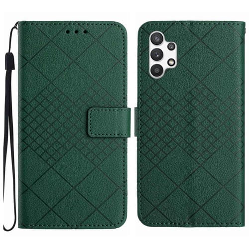 Funda para Samsung Galaxy A32 4G Cuero Textura Rejilla Rómbica (Verde)