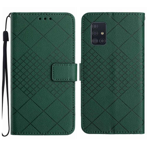 Funda de Cuero Samsung Galaxy A51 4G M40S Textura Rejilla Rómbica (Verde)