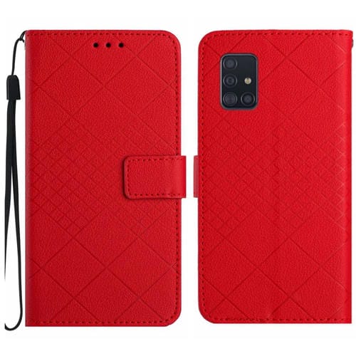 Funda de Cuero Samsung Galaxy A71 5G Textura de Rejilla Rómbica (Rojo)