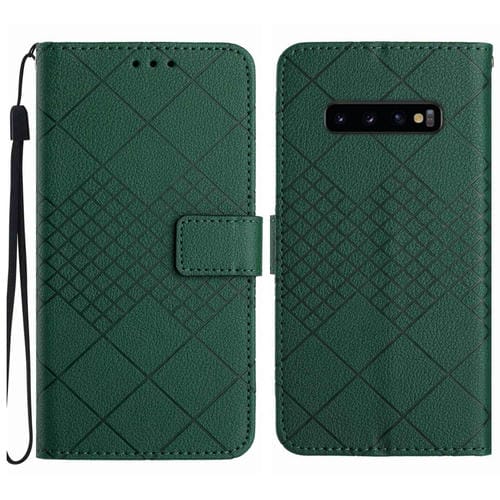 Funda para Samsung Galaxy S10 Cuero Textura Rejilla Rómbica (Verde)