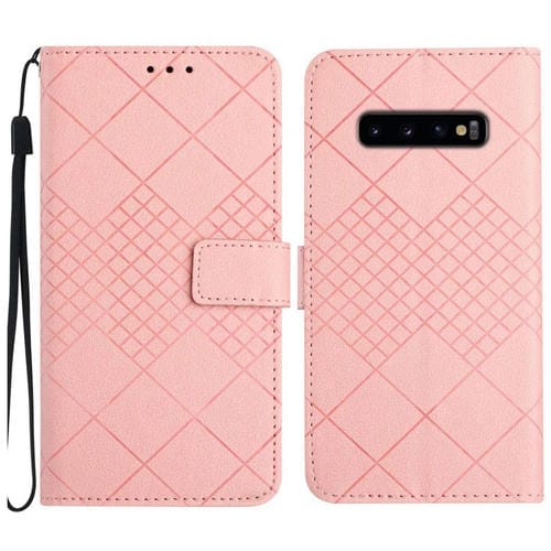 Funda de Cuero Samsung Galaxy S10 con Textura de Rejilla Rómbica (Rosa)