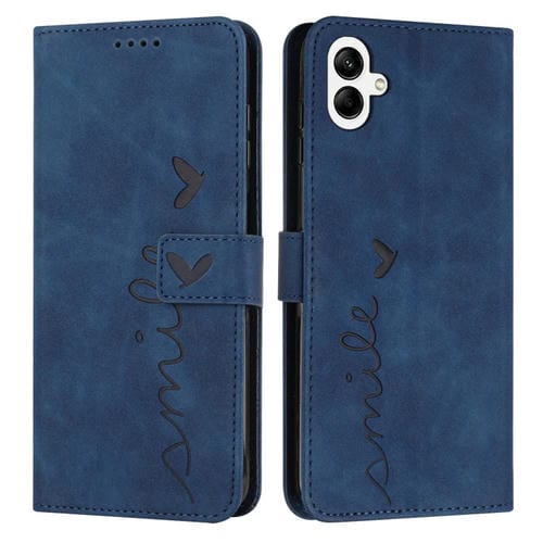 Funda para Samsung Galaxy A05 Skin Feel Heart Cuero en Relieve con Cordón Largo (Azul)