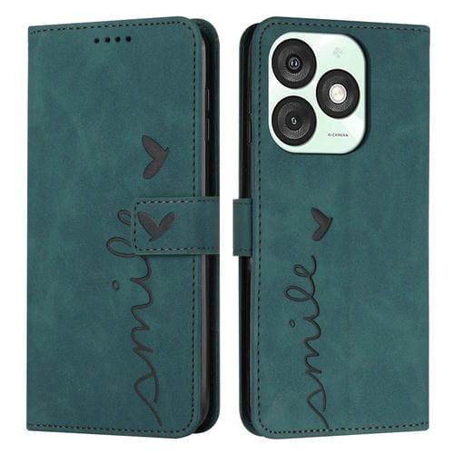 Funda de Piel con Relieve de Corazón y Cordón Largo para Teléfono Itel A50 (Verde)