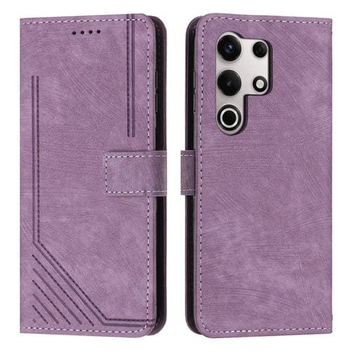 Funda de Cuero Itel S25 Ultra Diseño de Rayas Tacto Sedoso (Morado)